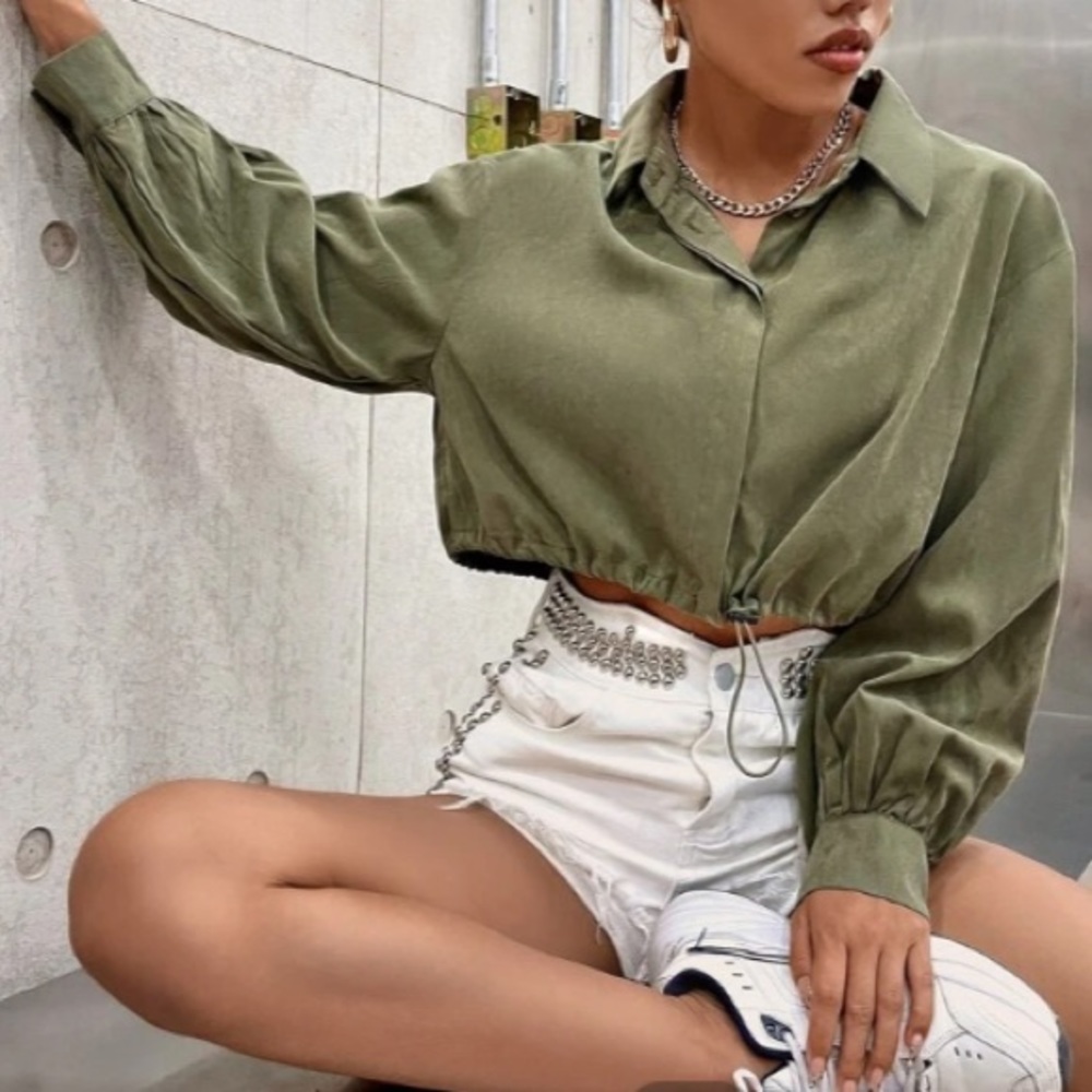 Drop shoulder Drawstring hem blouse